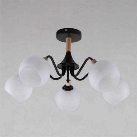 Люстра 5 плафонов 62*62*32 см Е27 60Вт 20м2 плафон стекло черный дерево Baizheng