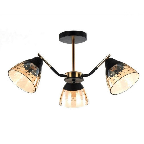 Люстра 3 плафона 57*28 см Е27 60Вт 12м2 плафон стекло черный-золото Baizheng
