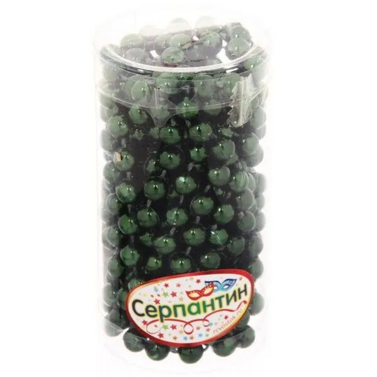 Фото Бусы пластиковые на елку 2,7 м d-6 мм изумруд Шарик Серпантин