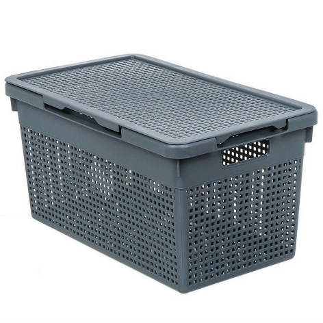 Корзина пластиковая для белья 21 л 450х260х245 мм узкая с крышкой серый Лофт Violet