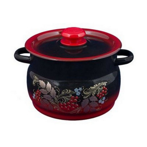 Кастрюля эмалированная 8 л пласт кнопка красно-черный Рябинушка Стальэмаль