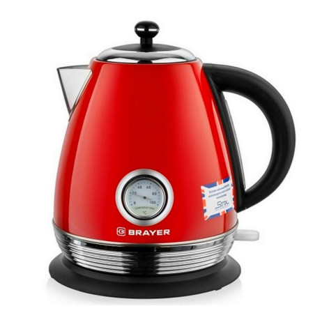 Чайник металлический электрический 1,7 л 2,2 кВт встроеный термометр красный Brayer