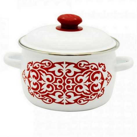 Кастрюля эмалированная 4 л пластиковая кнопка ободок белый Айша Стальэмаль