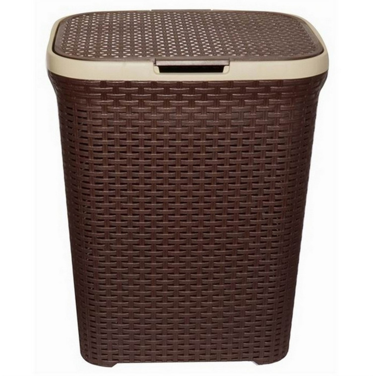Корзина пластиковая для белья 60 л 445*346*560 мм с крышкой коричневый Ротанг Violet