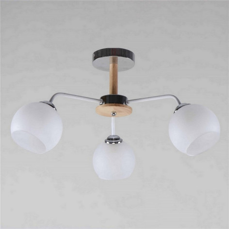 Люстра 3 плафона 60*60*30 см Е27 60Вт 12м2 плафон стекло белый-дерево Baizheng