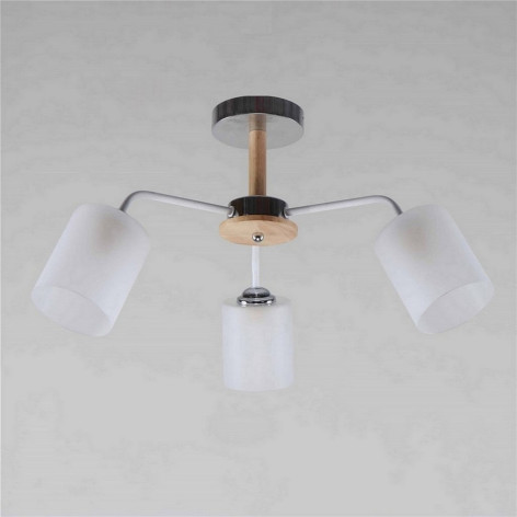 Люстра 3 плафона 61*61*32 см Е27 60Вт 12м2 плафон стекло белый-дерево Baizheng