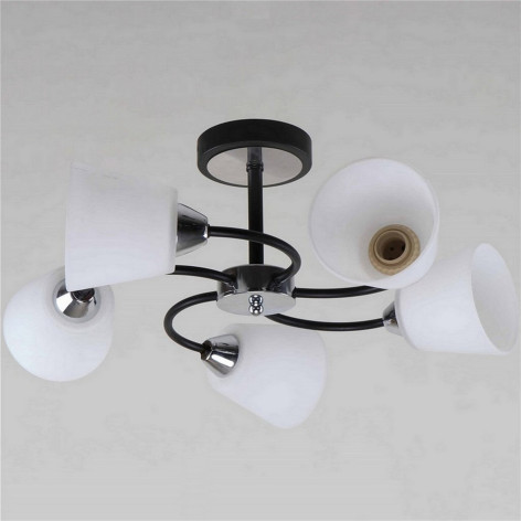 Люстра 5 плафонов 59*59*26 см Е27 60Вт 20м2 плафон стекло черный хром Baizheng