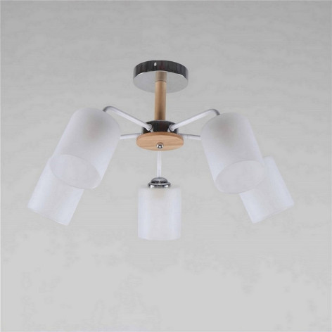 Люстра 5 плафонов 61*61*32 см Е27 60Вт 20м2 плафон стекло белый дерево Baizheng