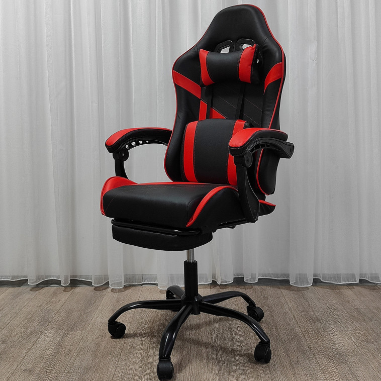 Фото Кресло компьютерное игровое 124*64*50 см до 150 кг с подставкой черно-красный Baizheng