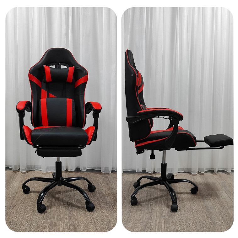 Изображение Кресло компьютерное игровое 124*64*50 см до 150 кг с подставкой черно-красный Baizheng