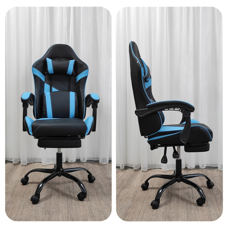 Изображение Кресло компьютерное игровое 124*64*50 см до 150 кг с подставкой черно-синий Baizheng