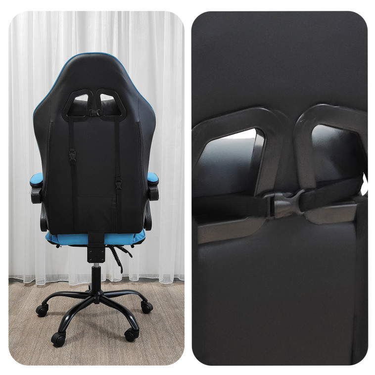 Картинка Кресло компьютерное игровое 124*64*50 см до 150 кг с подставкой черно-синий Baizheng