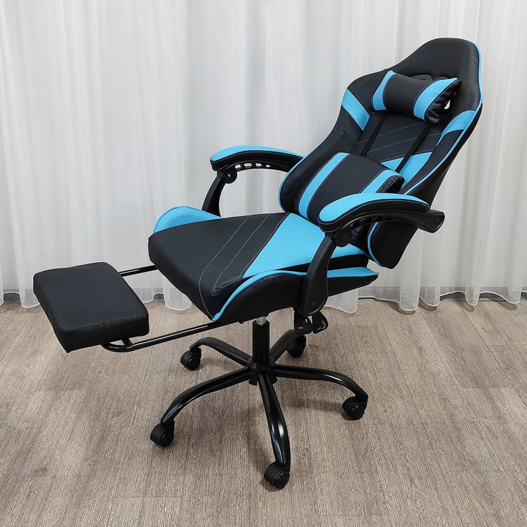 Фотография Кресло компьютерное игровое 124*64*50 см до 150 кг с подставкой черно-синий Baizheng