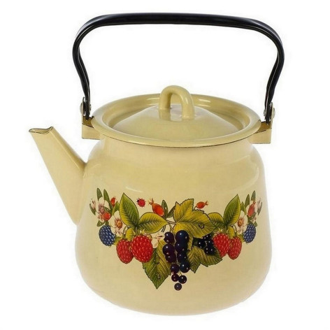 Чайник эмалированный 3,5 л петля палевый Ягодный чай Стальэмаль