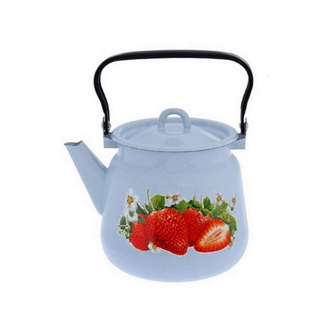 Чайник эмалированный 3,5 л петля серо-голубой Клубника садовая Стальэмаль