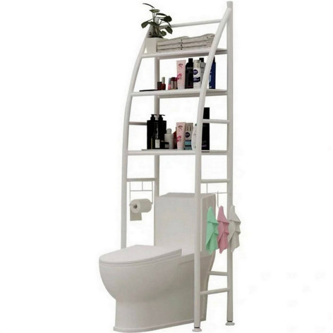 Стеллаж-полка металлический над унитазом 3 секции с крючками и держателями Baizheng