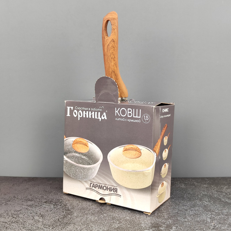 Рисунок Ковш алюминиевый  1,5 л стекл крышка под упак Шоколад Горница