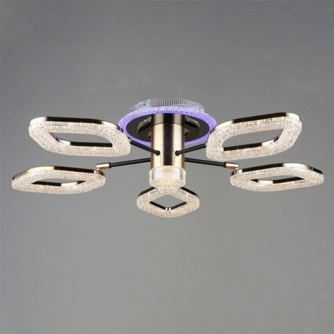 Люстра светодиодная 5 плафонов 80*19 см 110Вт 13750LM 30м2 3 цвета прилож пульт черный Baizheng