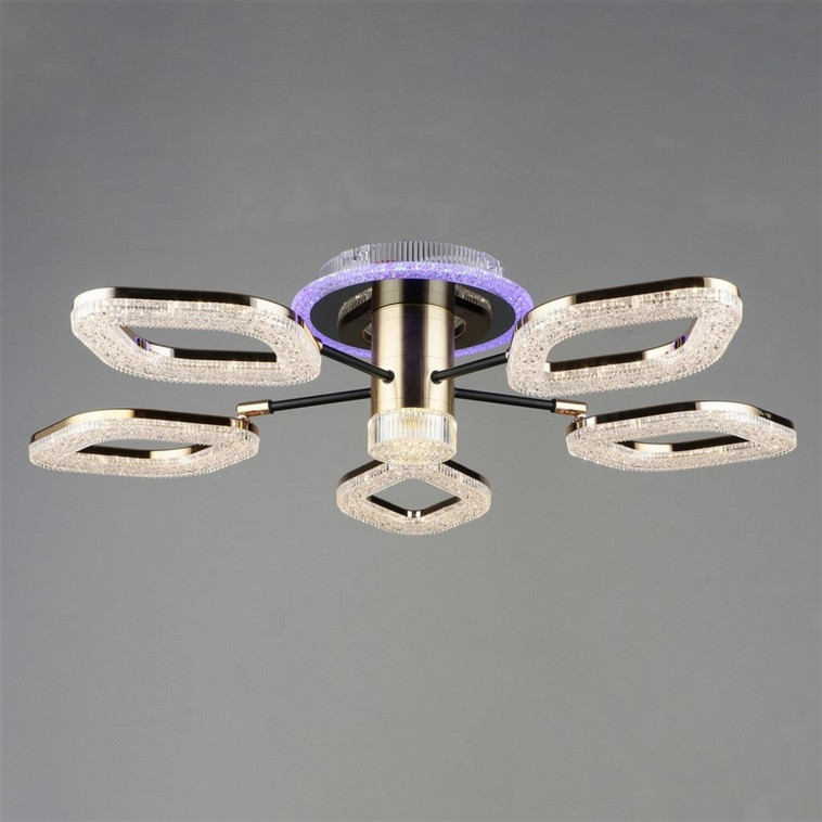 Люстра светодиодная 5 плафонов 80*19 см 110Вт 13750LM 30м2 3 цвета прилож пульт черный Baizheng