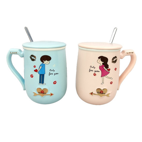 Набор фарфоровый чайный 4 пр 350 мл крышка ложка под упак голубая/розовая 6684 Коралл