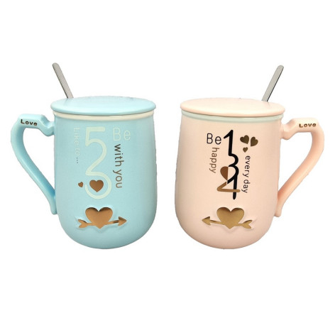 Набор фарфоровый чайный 4 пр 350 мл крышка ложка под упак голубой и персиковый 6686 Коралл