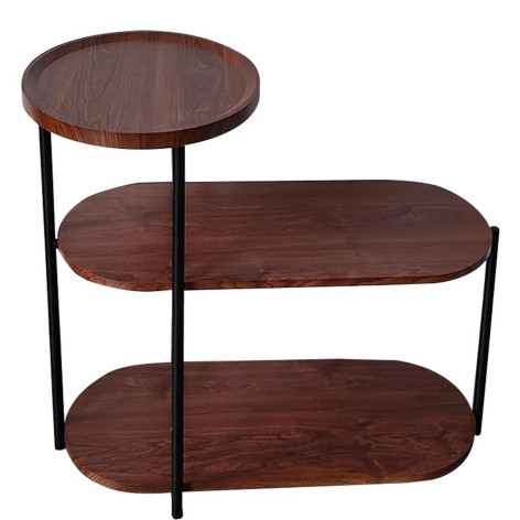 Стол МДФ журнальный 80*40*65 см 3-х ярусный рама металл черный орех Baizheng