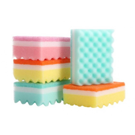 Губка поролоновая с фиброй для посуды 5 шт 10*7*3,5 см крупнопористая рельеф микс Baizheng Губка поролоновая с фиброй для посуды 5 шт 10*7*3,5 см крупнопористая рельеф микс Baizheng