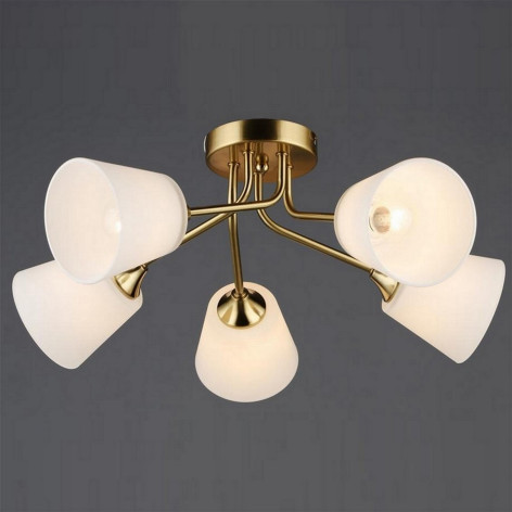 Люстра 5 плафонов 52,5*22,5 см Е27 60Вт 20м2 плафон стекло золото Baizheng