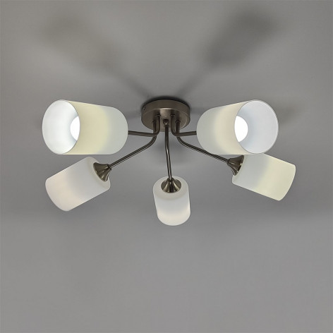 Люстра 5 плафонов 56*22 см Е27 60Вт 20м2 плафон стекло никель Baizheng