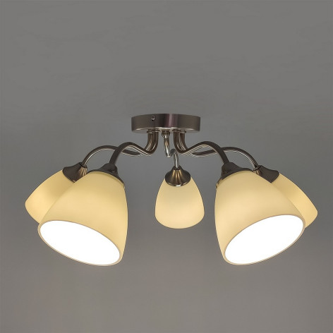 Люстра 5 плафонов 59*21,5 см Е27 60Вт 20м2 плафон стекло никель Baizheng