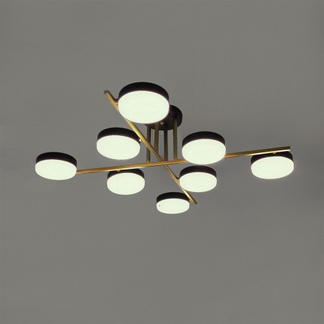 Люстра светодиодная 8 плафонов 72,5*19см 80Вт 20000LM 36м2 плафон акрил черный золото Baizheng
