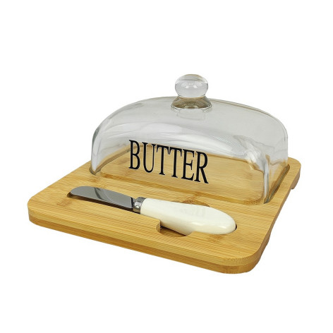 Масленка стеклянная 15,3х11,3х7,5 см крышка прозрачный под упак Clean Коралл