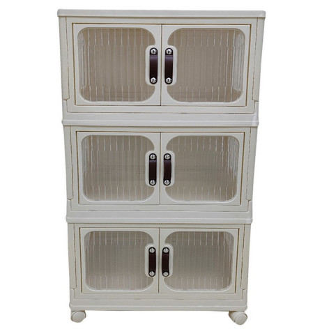 Шкаф пластиковый 3 секции 530*325*975 мм колеса прозрачно слон кость BZ-8869-3-3 Baizheng