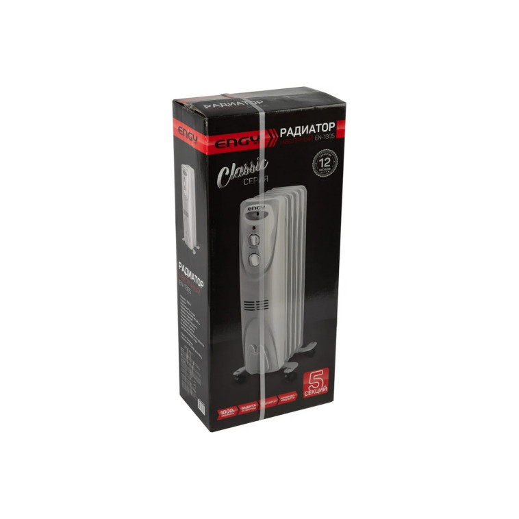 Картинка Радиатор масляный 1 кВТ 5 секций обогрев до 10 м2 белый Classic EN-1305 Engy