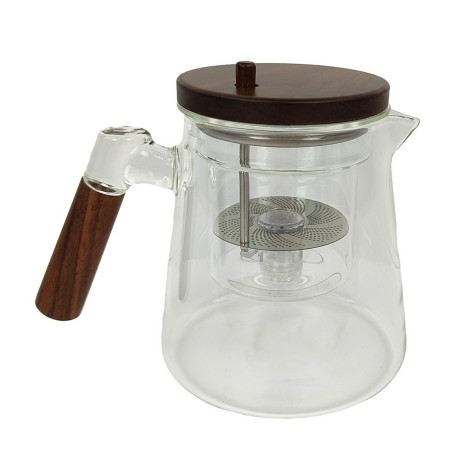 Чайник стеклянный заварочный 1000 мл крышка дерево фильтр кнопка слива BZ-CH140 Baizheng