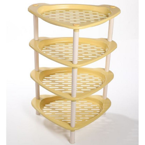 Этажерка пластиковая 4-х ярусная угловая 480х360х710 мм желтый Baizheng