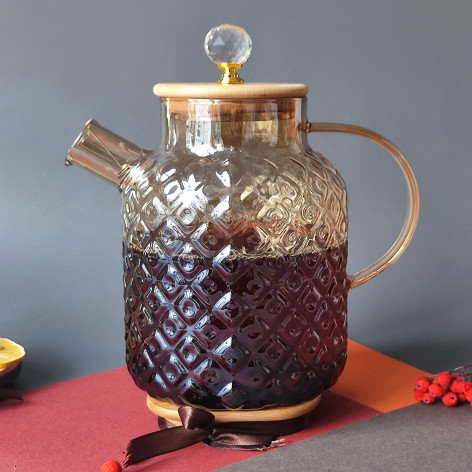 Чайник стеклянный заварочный 1800 мл крышка бамбук фильтр пружинка BZ-CH130 Baizheng