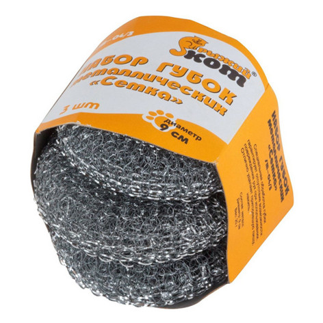 Губка металлическая кухонная 3 шт 8х8х3 см сетка Рыжий кот Губка металлическая кухонная 3 шт 8х8х3 см сетка Рыжий кот