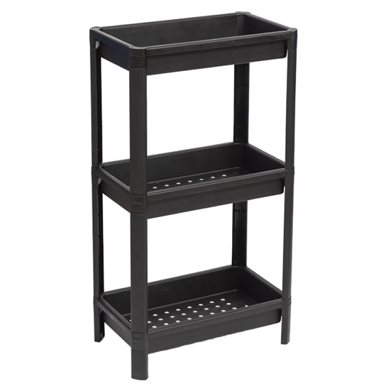 Этажерка пластиковая широкая 3-х ярусная черный 390*234*707  Vikea Violet