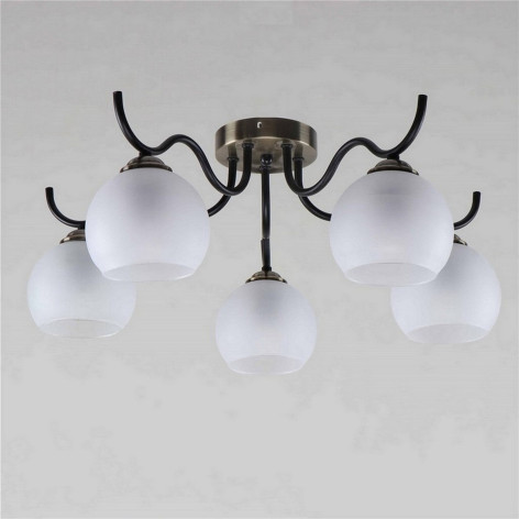 Люстра 5 плафонов 58*58*23 см Е27 60Вт 20м2 плафон стекло черный бронза Baizheng