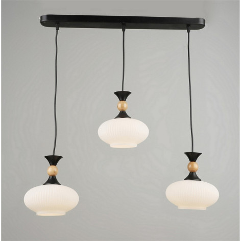 Люстра кухонная 3 плафона 69*17*80 см Е27 60Вт 12м2 дерево плафон стекло черный Baizheng