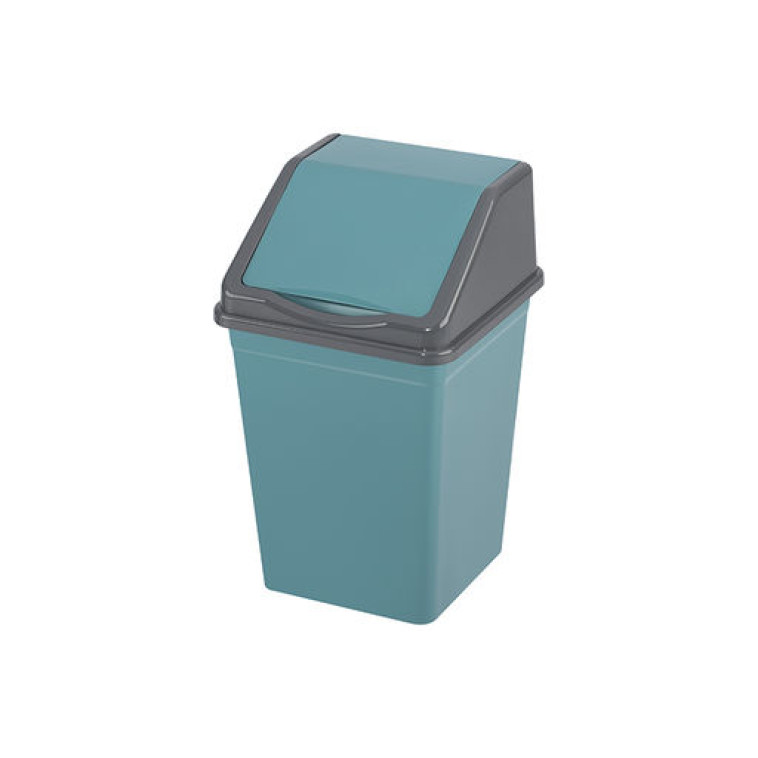 Ведро пластиковое для мусора  10 л 22,5*22,5*35 см с подвижной крышкой бирюзовый серый Violet