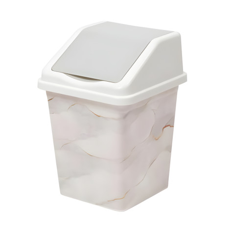 Ведро пластиковое для мусора  16 л 26*26*43 см с подвижной крышкой белый мрамор Violet