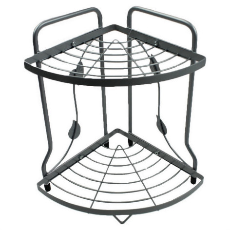 Полка металлическая для ванной 2-х ярусная угловая 24х24х35,5 см серебро Листочки Baizheng