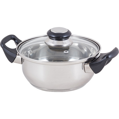 Кастрюля нержавеющая сталь  2 л 18 см стеклянная крышка бакелитовая ручка индукция Bak-S Mallony