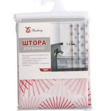 Штора для ванной 180х180 см 0,1 мм пластиковые кольца бело-красно-синий Baizheng