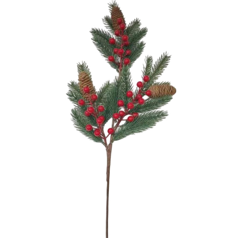 Ветка декоративная 30 см ягоды шишки NP-2662 Baizheng