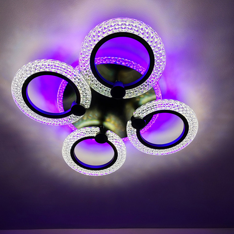 Изображение Люстра светодиодная 4 плафона 52*9 см 56Вт 2100LM 15м2 3 цвета прилож пульт черный Baizheng