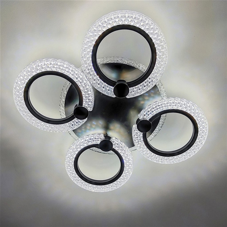 Люстра светодиодная 4 плафона 52*9 см 56Вт 2100LM 15м2 3 цвета прилож пульт черный Baizheng