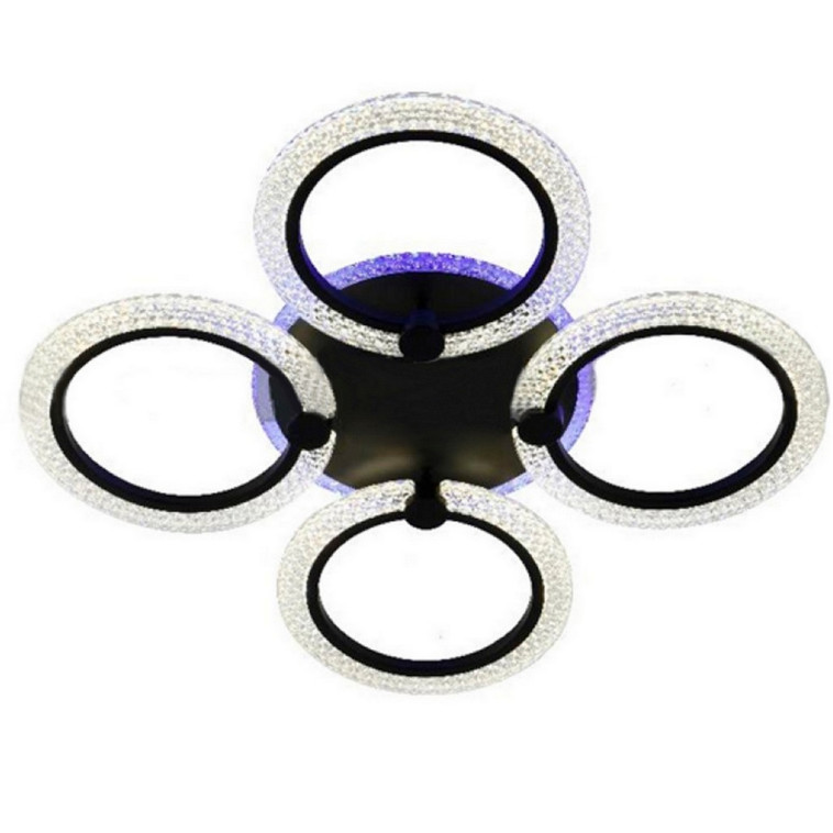 Люстра светодиодная 4 плафона 69*9см 88Вт 3300LM 15м2 3 цвета прилож пульт черный Baizheng